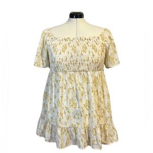 Davi & Dani Floral Smocked Babydoll Blouse Mini Dress